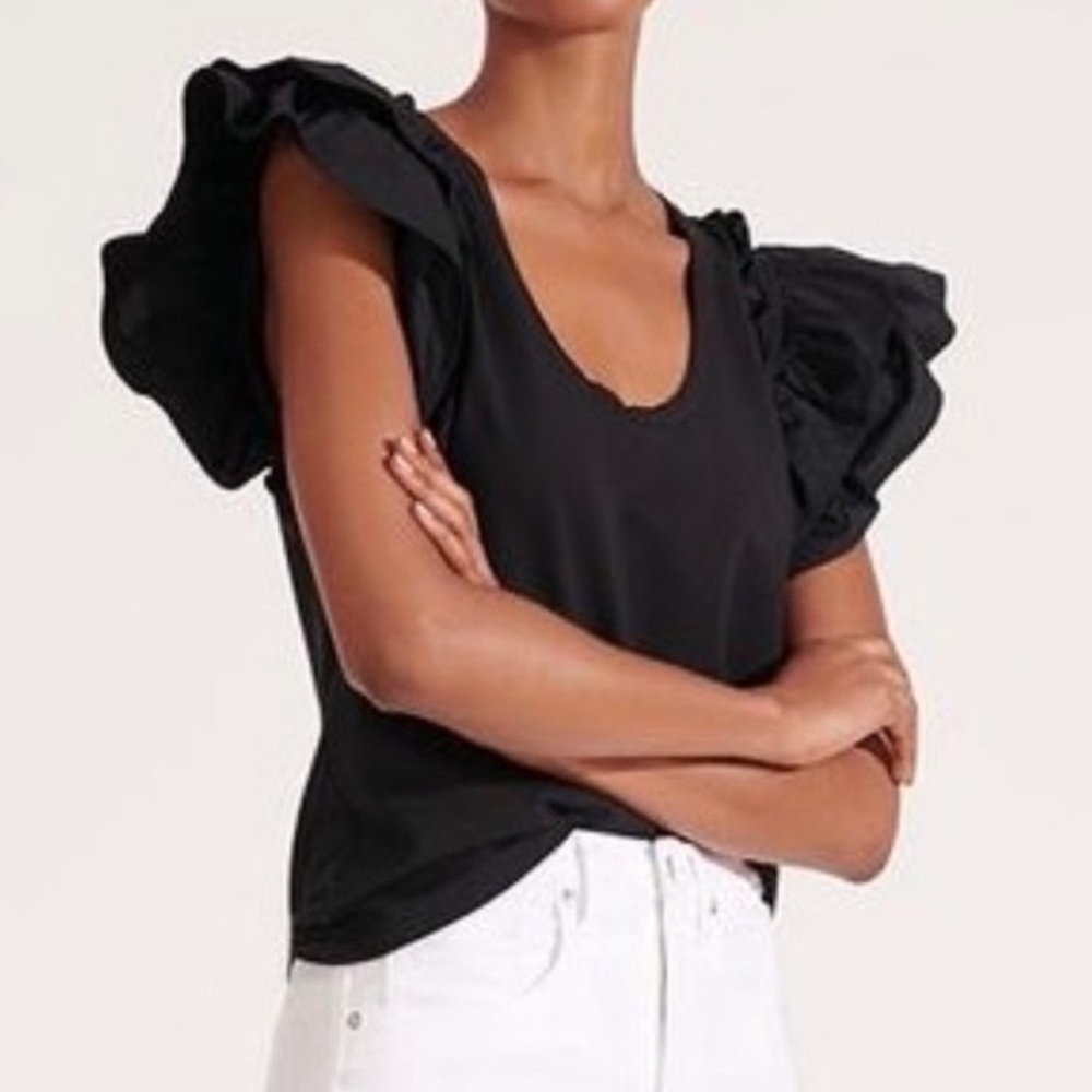 Veronica Beard Mirage Ruffled Sleeve Top | size: L | good condition, small stain